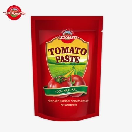 80g διπλής συμπυκνωμένης ζύμης ντομάτας συσκευασμένη σε ανοιχτή σακούλα με επίπεδα καθαρότητας που κυμαίνονται από 30% έως 100%