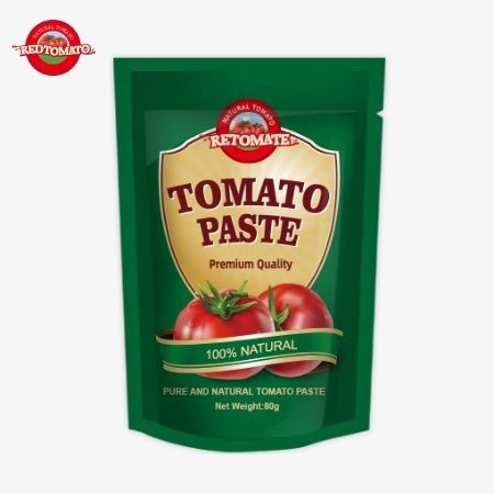 80g Stand-up pouch που περιέχει διπλή συμπυκνωμένη ζύμη ντομάτας με επίπεδα καθαρότητας που κυμαίνονται από 30% έως 100%
