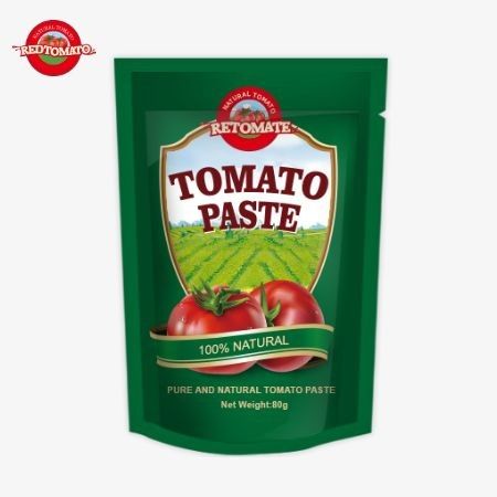 Μια τσάντα 80g διπλής συμπυκνωμένης ζύμης ντομάτας προσφέρεται με επίπεδα καθαρότητας που κυμαίνονται από 30% έως 100%