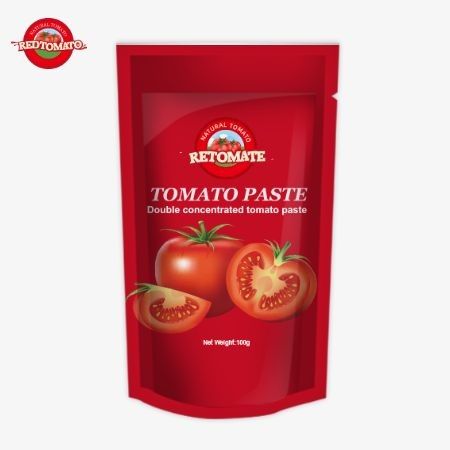 OEM 100g Stand-Up Sachet περιέχει διπλή συμπυκνωμένη ζύμη ντομάτας με καθαρότητα που κυμαίνεται από 30% έως 100%