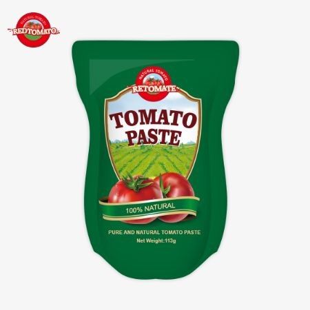 113g Stand-up sachets of Tomato Paste συμμορφώνονται με τα πρότυπα παραγωγής ISO HACCP BRC και FDA
