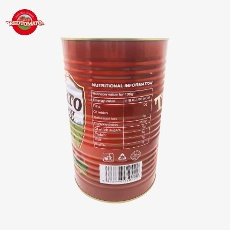 Το Retomate 4500g κονσερβοποιημένη ζύμη ντομάτας (Brix 28·30%) είναι διαθέσιμη με το εμπορικό μας σήμα με πλήρη υπηρεσίες σχεδιασμού μάρκας και συσκευασίας