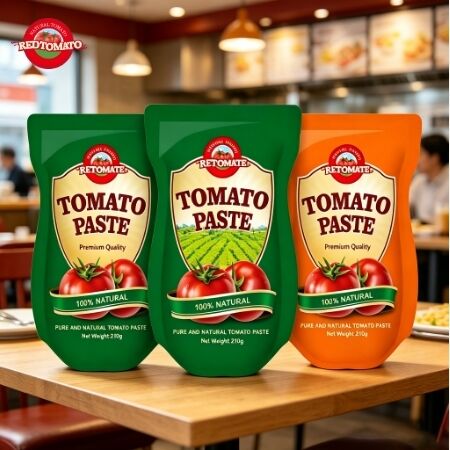210g Stand-up Sachet Tomato Paste με τριπλή συγκέντρωση και πιστοποίηση ISO HACCP BRC FDA