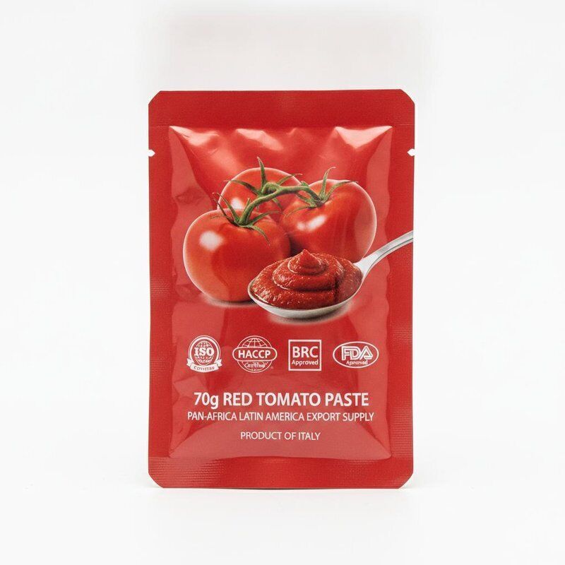 70g ISO HACCP BRC FDA Certified Pasta de Tomate em Sachê Exportação para Pan-África e América Latina