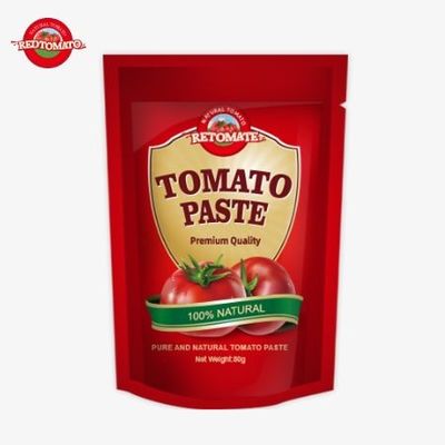 80g διπλή συμπυκνωμένη ζύμη ντομάτας σε όρθια σακούλα με επίπεδα καθαρότητας που κυμαίνονται από 30% έως 100%