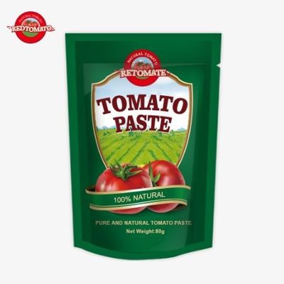 Μια τσάντα 80g διπλής συμπυκνωμένης ζύμης ντομάτας προσφέρεται με επίπεδα καθαρότητας που κυμαίνονται από 30% έως 100%