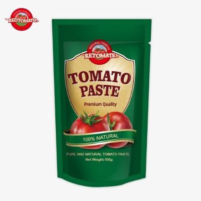 OEM Stand Up Sachet 100g διπλής συμπυκνωμένης ζύμης ντομάτας με καθαρότητα που κυμαίνεται από 30% έως 100%