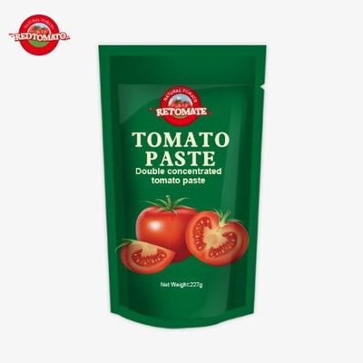 ISO Pouch Tomato Paste 227g Διπλή συμπυκνωμένη ζύμη ντομάτας με καθαρότητα που κυμαίνεται από 30% έως 100%