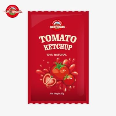 36g OEM Tomato Ketchup Sachet με καθαρή φυσική γεύση, πληροί τα πρότυπα ISO HACCP BRC και FDA